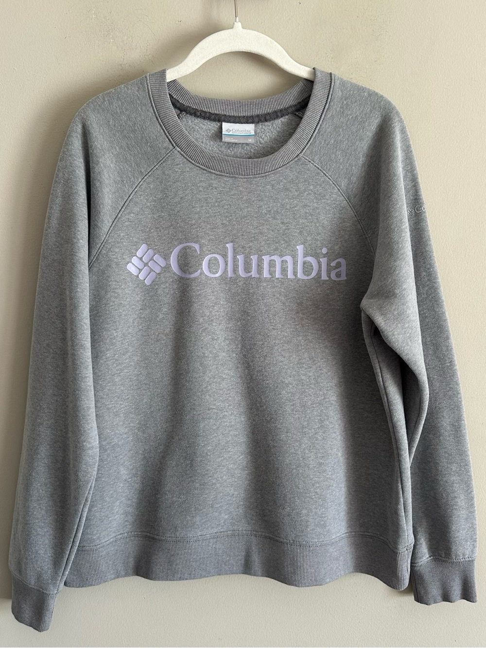 Columbia Woodlane Park Logo Crew Fleece Pullover Crewneck Sweatshirt Gray Medium